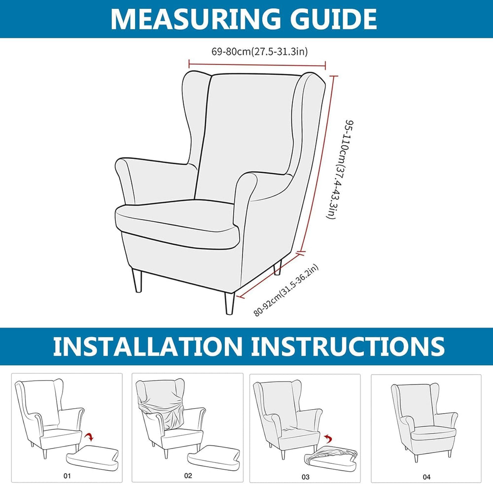 HZDHCLH Wingback Chair Slipcovers 2 Piece Stretch Armchair Covers Washable