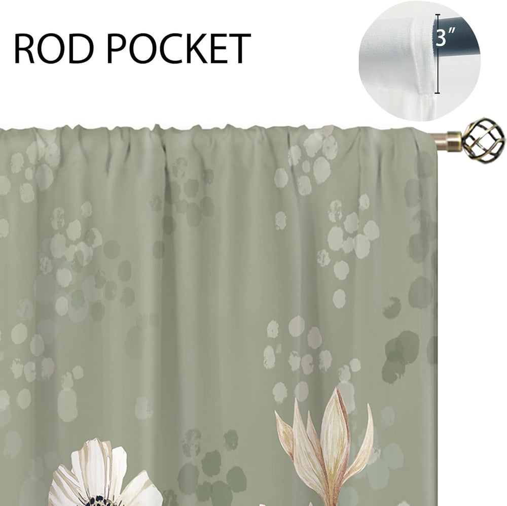 Green Boho Flower Small Kitchen Curtains Flower Plant Window Treatment Botani...