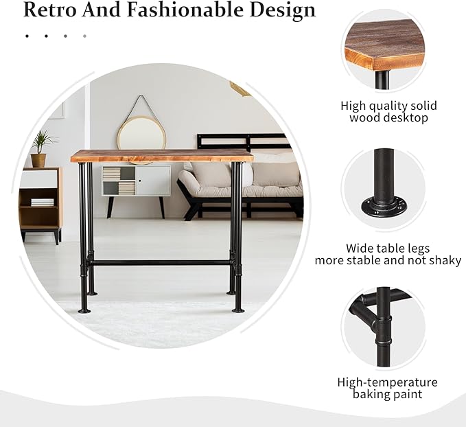 5 Pieces Industrial Dining Table Set Rustic Rectangular High Pub Table with C...