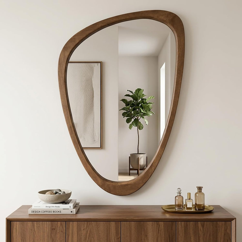 Asymmetrical Irregular Solid Wood Framed Wall Mirror, 20"x30"