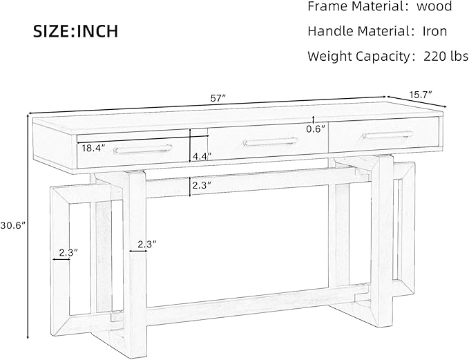 Merax 57” Entryway Console Sofa Table with Storage Drawers, Long Narrow Behin...