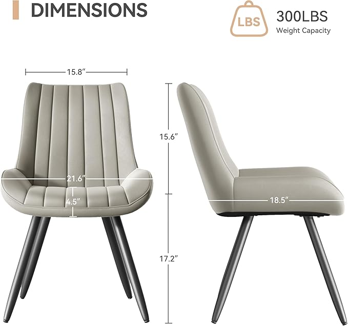 Mid Century Modern Dining Chairs Set of 4, Soft Cushion Upholstered Fabric, L...