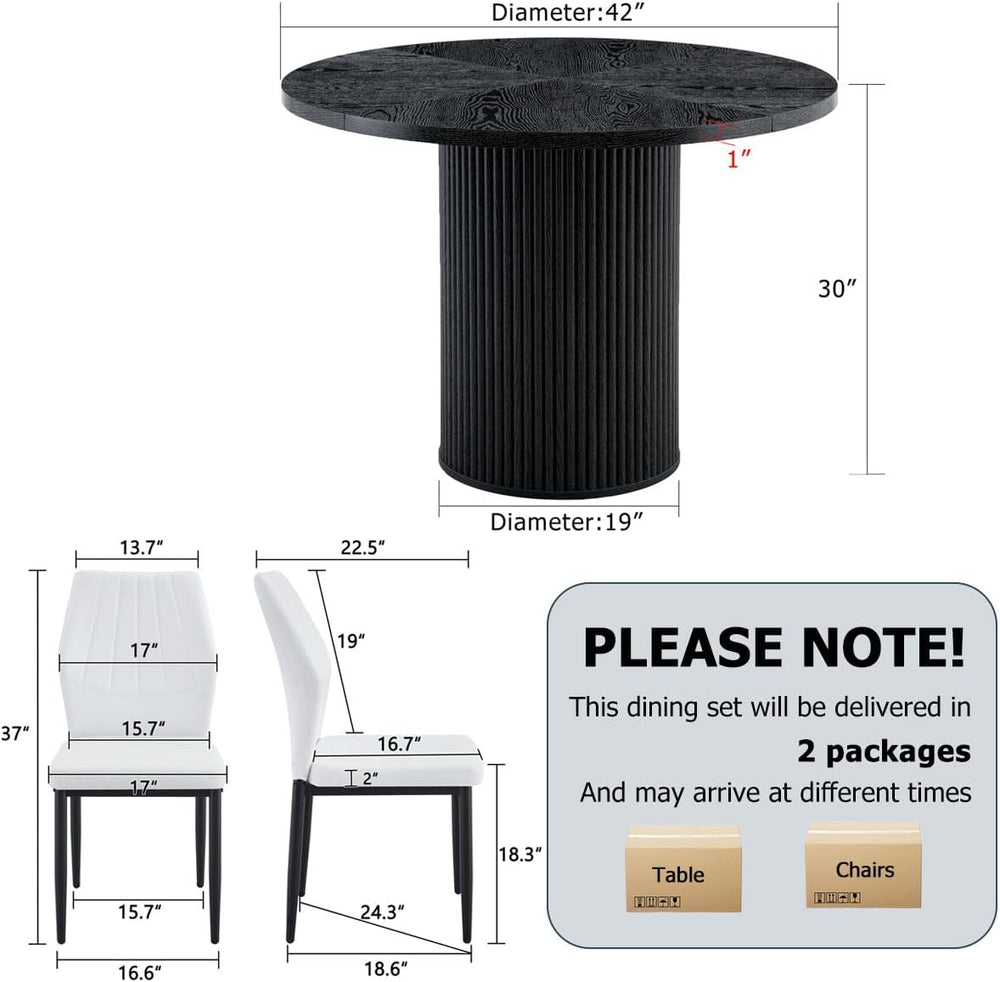 Round Dining Table Set for 6, Black Kitchen Table Set for 6 with 42''...