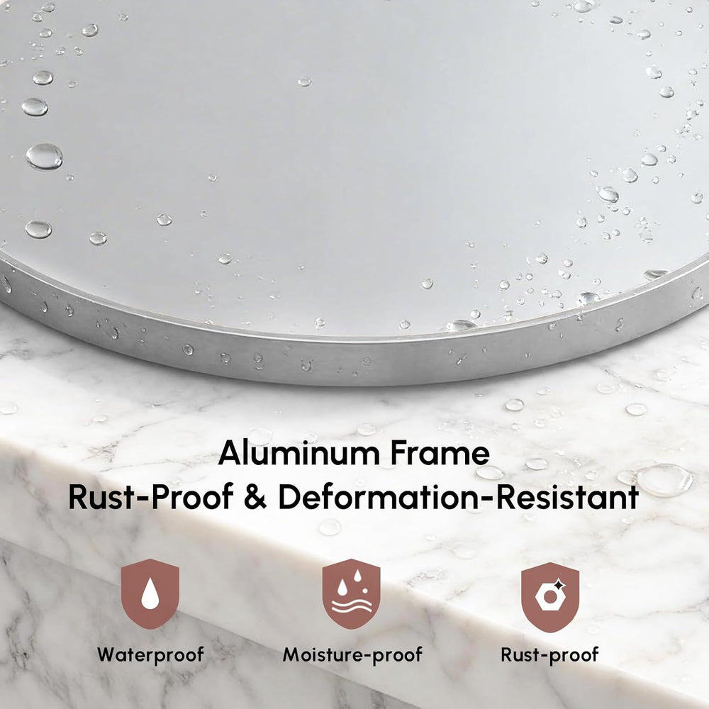 USHOWER 24 Inch Brushed Nickel Round Bathroom Mirror for Over Sink