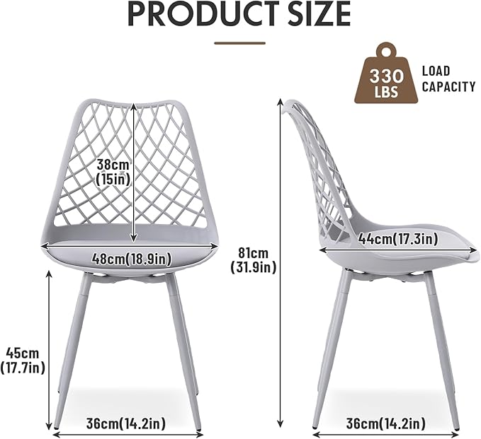 Mid Century Plastic Dining Chair Set of 4 - Padded Tulip Chairs for Kitchen L...