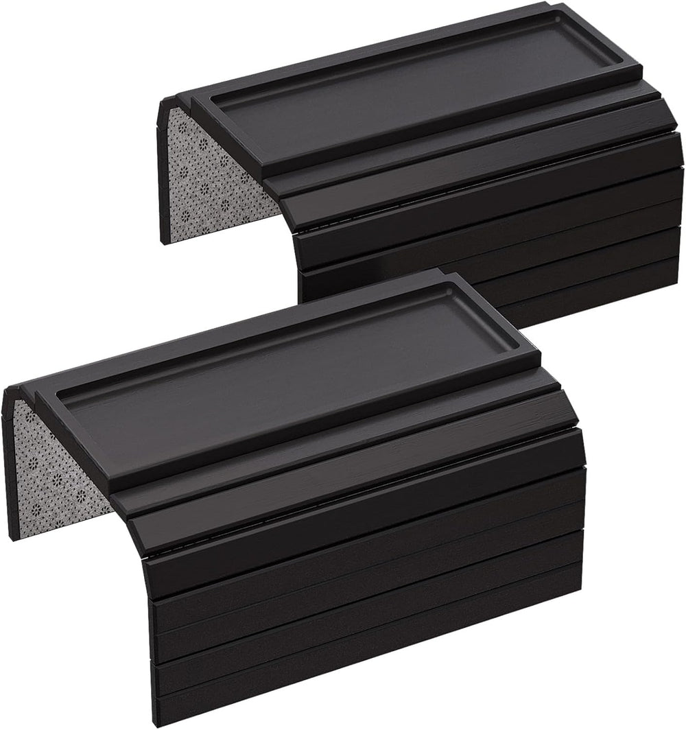 2 Pack Bamboo Folding Sofa Arm Tray with Anti-Slip Pad (Black) | Couch Armres...