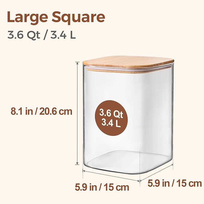 ComSaf 3.6 Qt Glass Food Storage Containers Set of 2, Large Storage Containers