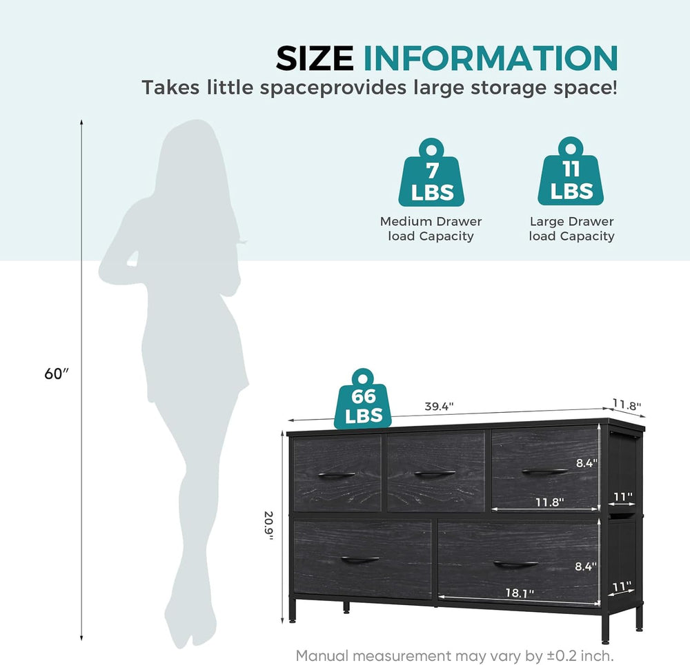 OLIXIS 5 Drawer Dresser for Bedroom, Storage Organizer Unit for Closet