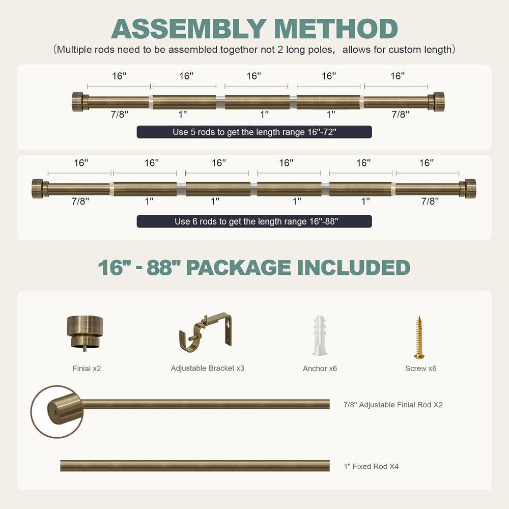 Antique Bronze Curtain Rods for Windows 48 to 84 with Adjustable Brackets Hea...
