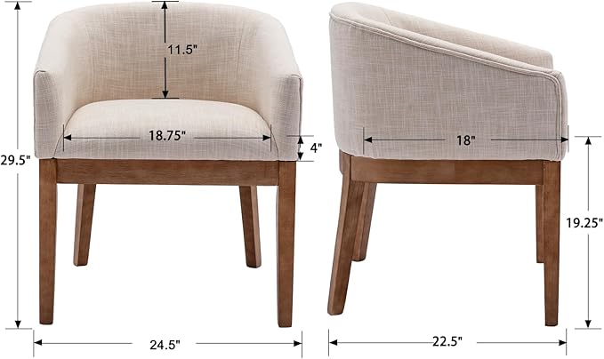 Mid Century Modern Upholstered Barrel Dining Chairs with Arms Set of 4, Farmh...
