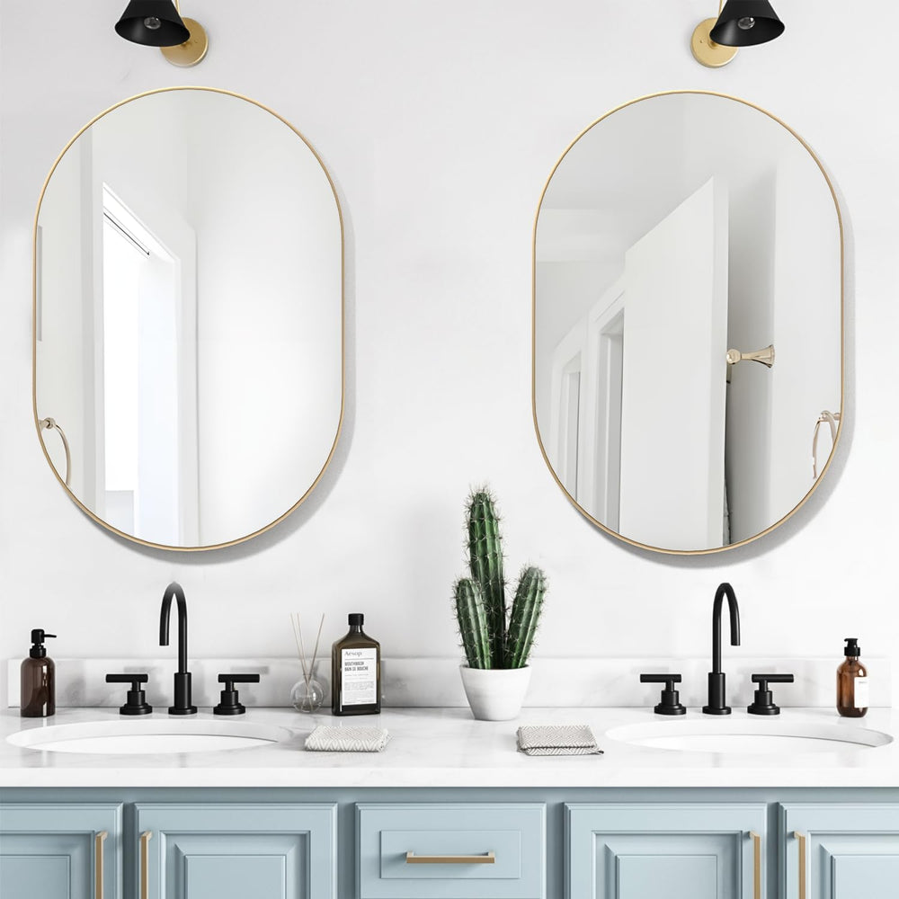 Oval Bathroom Mirror Capsule Wall Vanity Mirror, 2 Pieces 20"x30" P...