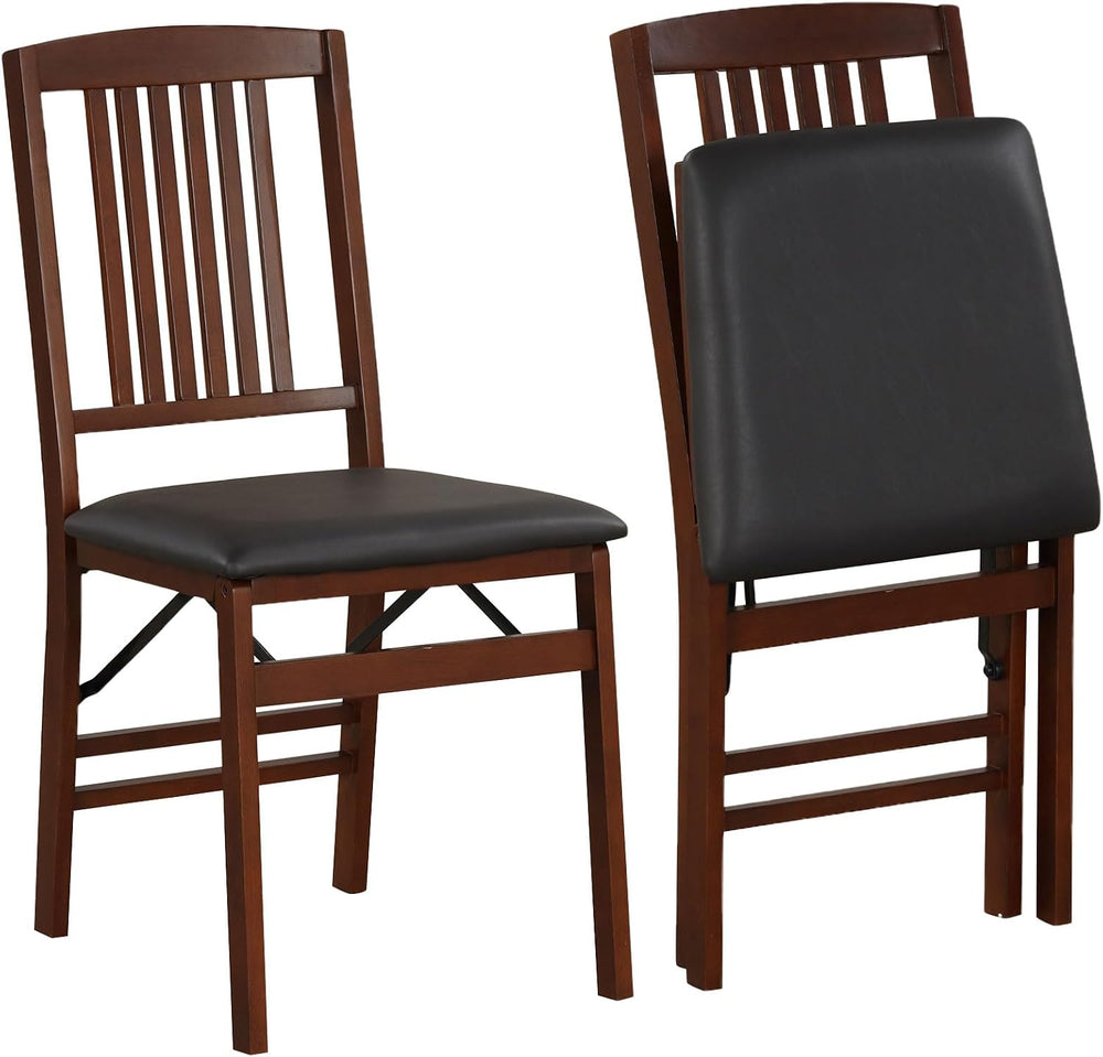 GIANTEX Folding Dining Chairs Set of 2, Foldable Wood Kitchen Chairs with Pad...