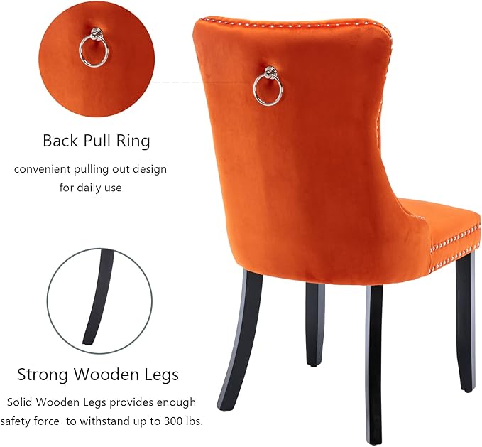 Velvet Dining Chairs Set of 6, Upholstered Dining Room Chairs with Back Ring ...