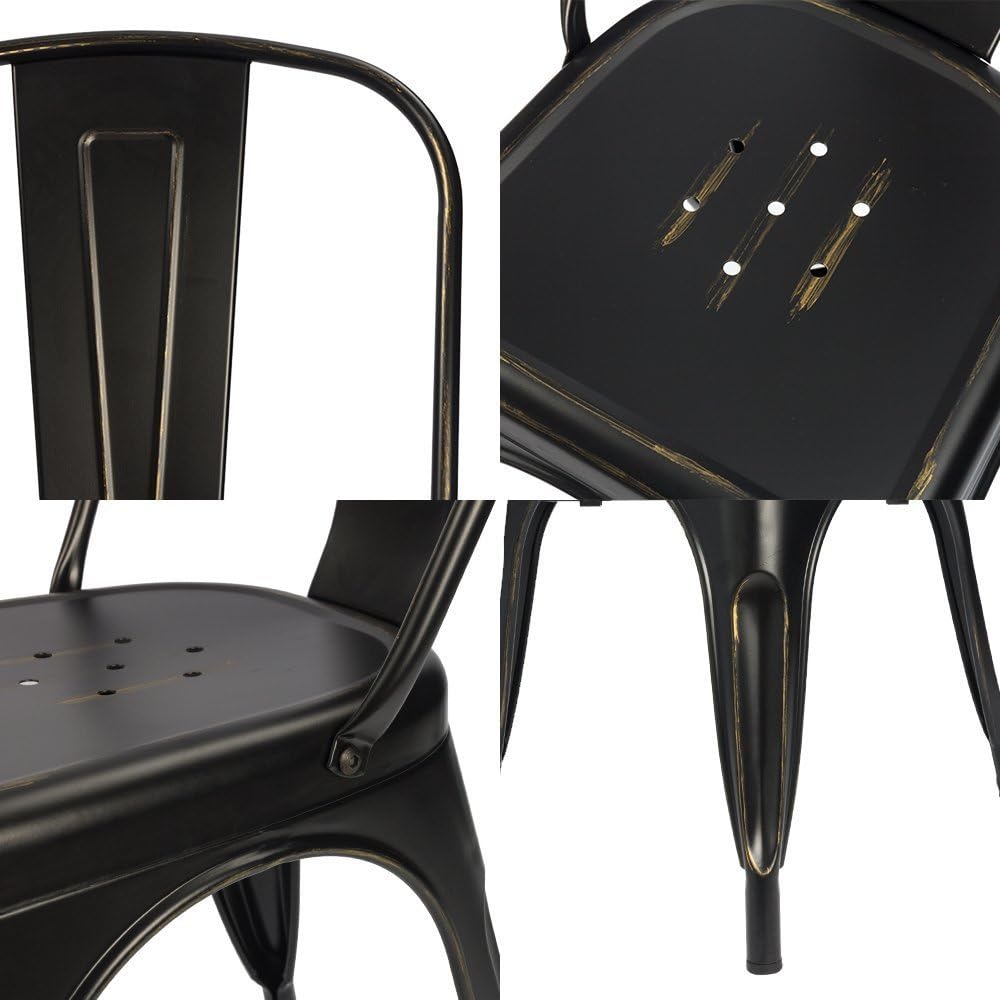 Devoko Metal Indoor-Outdoor Chairs Distressed Style Kitchen Dining Chairs Sta...