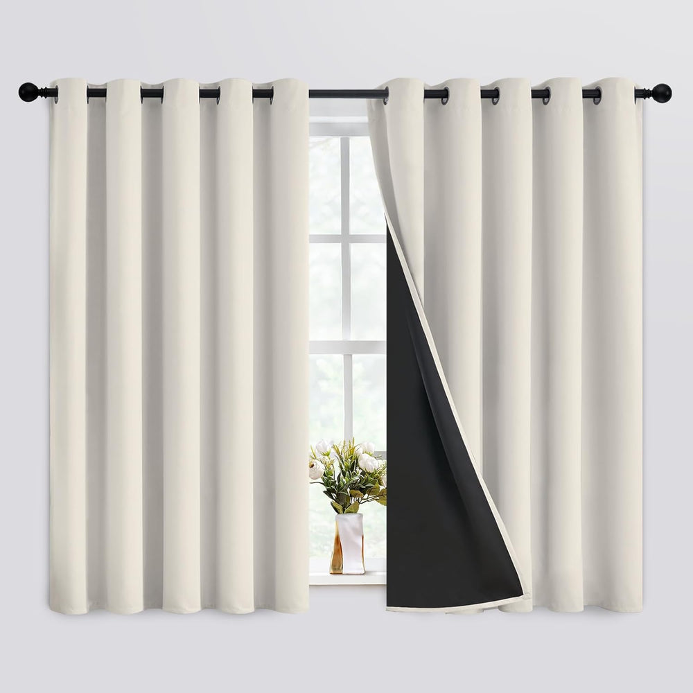 SimpleHome Cream 100% Blackout Curtains Room Darkening Living Room 63 Inch