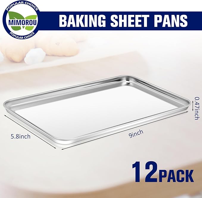 Mimorou 12 Pcs Baking Sheet Stainless Steel Cookie Small Metal Sheet Pans