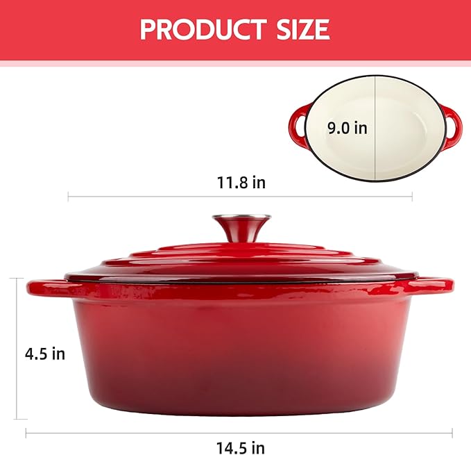 5.5 Quart Oval Enameled Cast Iron Dutch Oven Pot