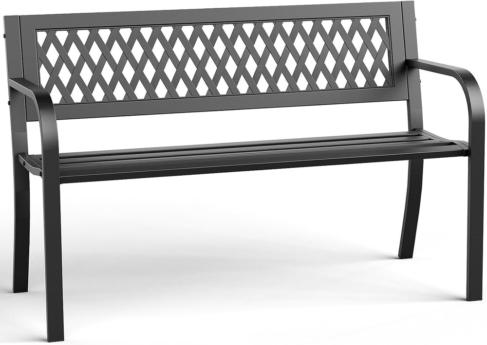 47" Outdoor Garden Bench, Metal Patio Bench with Backrest, Black