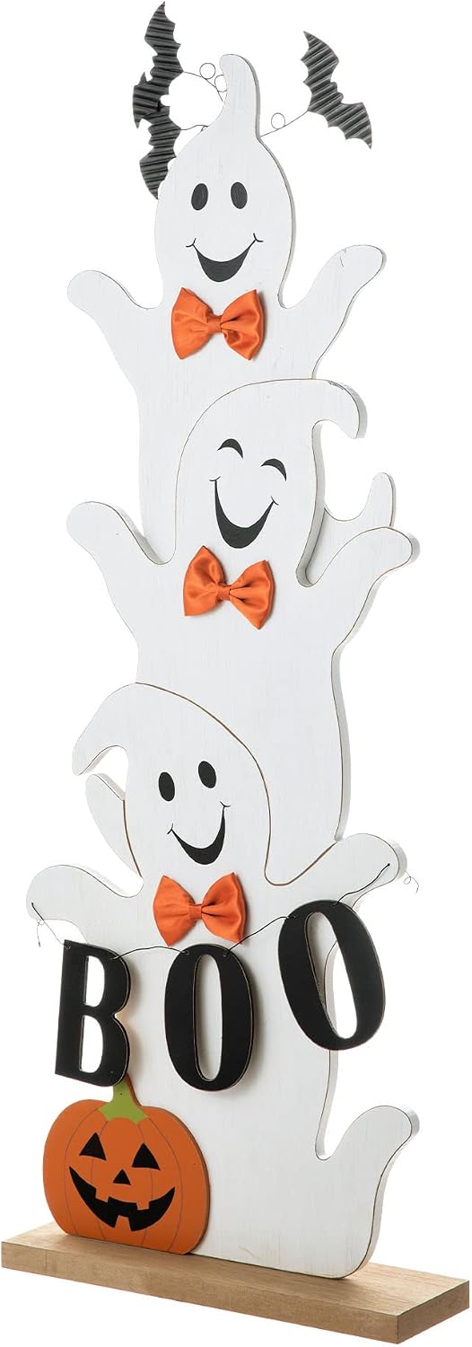 Glitzhome 37.5'H Halloween Wooden Stacked Ghost Porch Sign, Farmhouse Gho...
