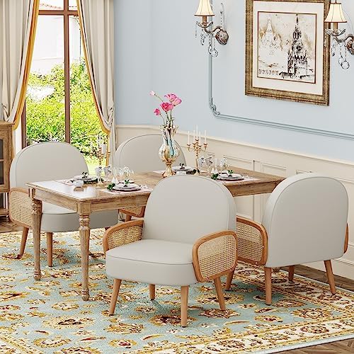 Aklaus Mid Century Modern Accent Chairs Set of 2 Upholstered Rattan Faux Leat...