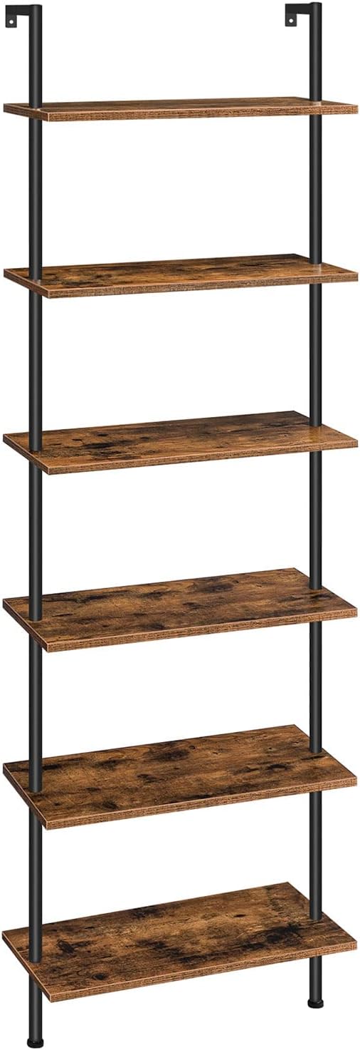 HOOBRO DIY Ladder Shelf, 6-Tier Wall Mounted Bookshelf, Office Vertical Bookc...