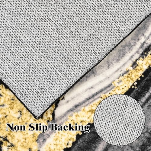 ASPMIZ Black and Gold Marble Area Rug 8x10, Washable Rugs for Living Room