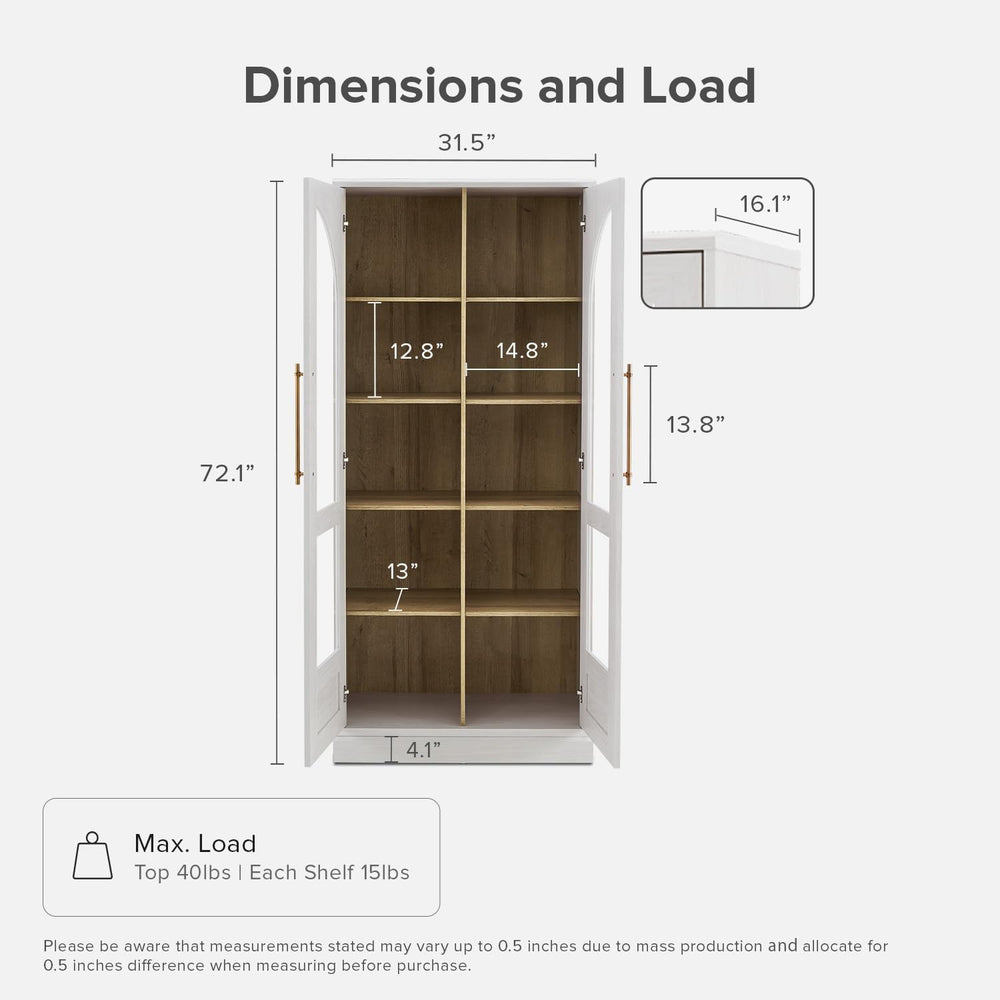 mopio Blake Tall Display Cabinet, Kitchen Buffet Pantry Cupboard, Trophy Disp...