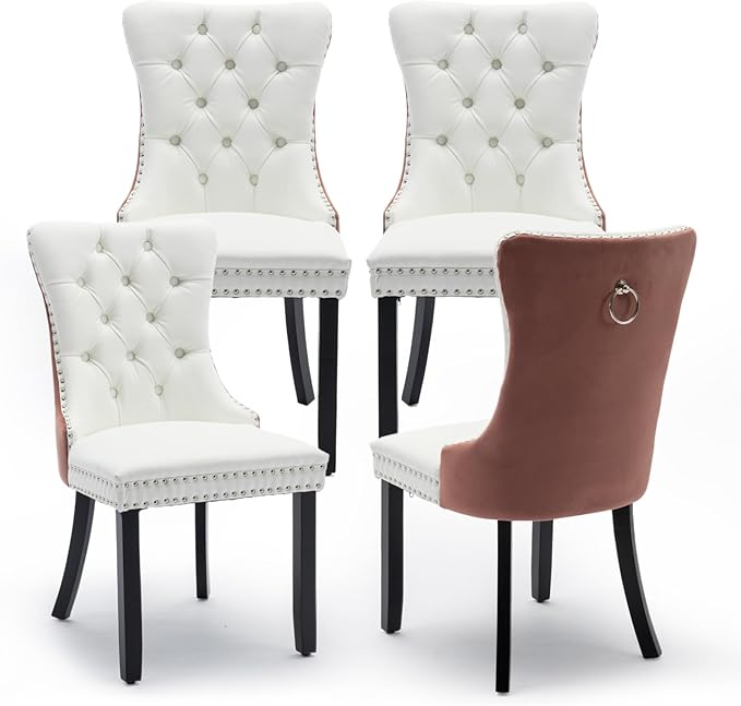 Leather Upholstered Dining Chairs Set of 4, Modern Style Kitchen Side Chairs ...