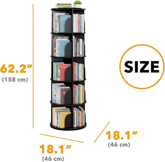 SpaceAid 5 Tier Rotating Bookshelf Tower, Spinning Bookcase Lazy Susan, Revol...