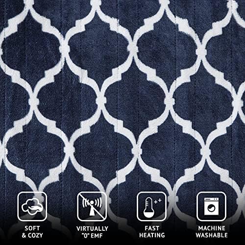 Beautyrest Plush Heated Throw, Fast Heating Electric Blanket, Indigo