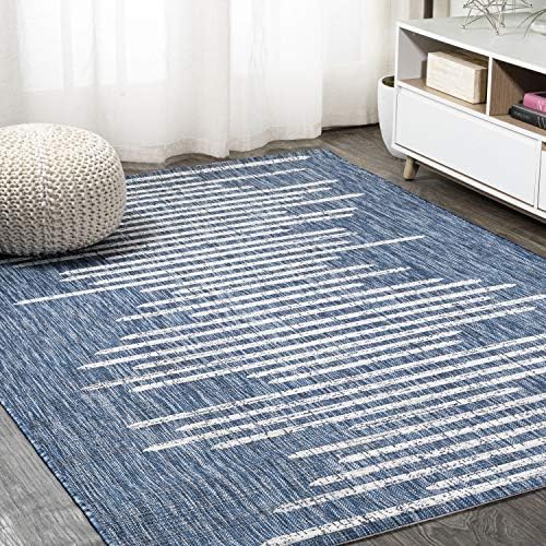 JONATHAN Y Stripe Geometric Indoor Outdoor Area Rug 8X10 Blue/Ivory, Zolak Be...