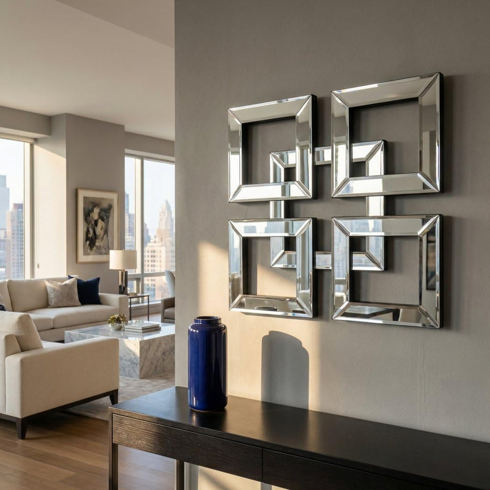 QMDECOR Silver Mirrored Wall Decor 16x16” Decorative Mirror Modern Fashion DI...