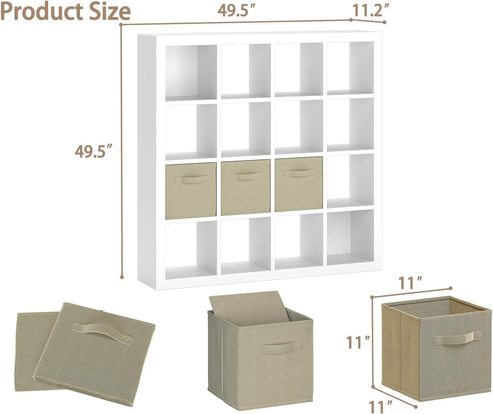 furtble Bookshelf with Storage Bins, 16-Cube Storage Organizer with Back Pane...
