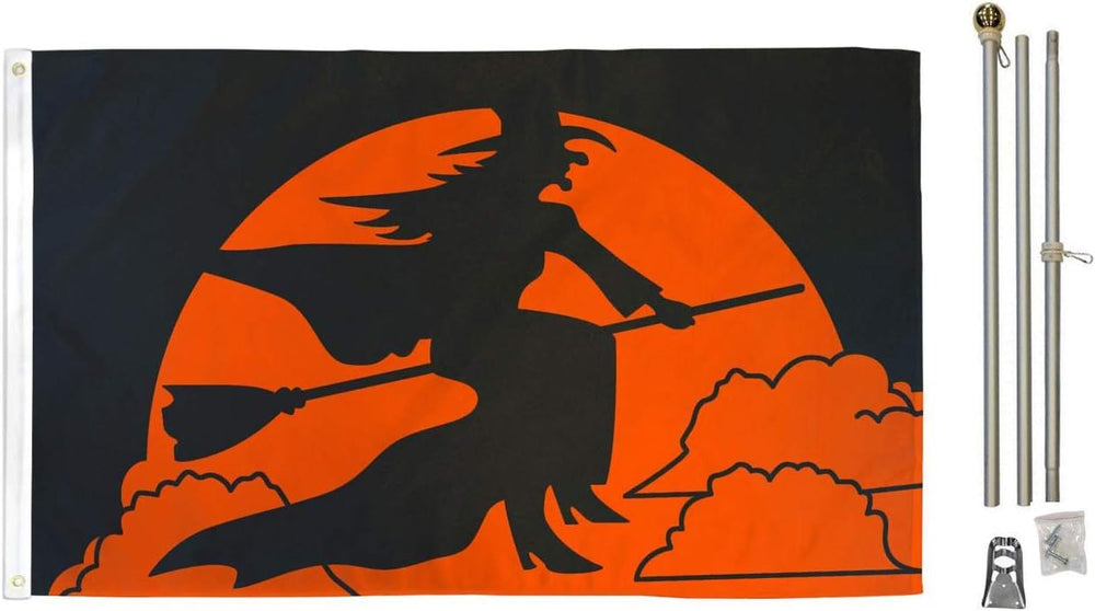 Halloween Witch House Flag & Pole Kit - Perfect for Halloween Decorations...