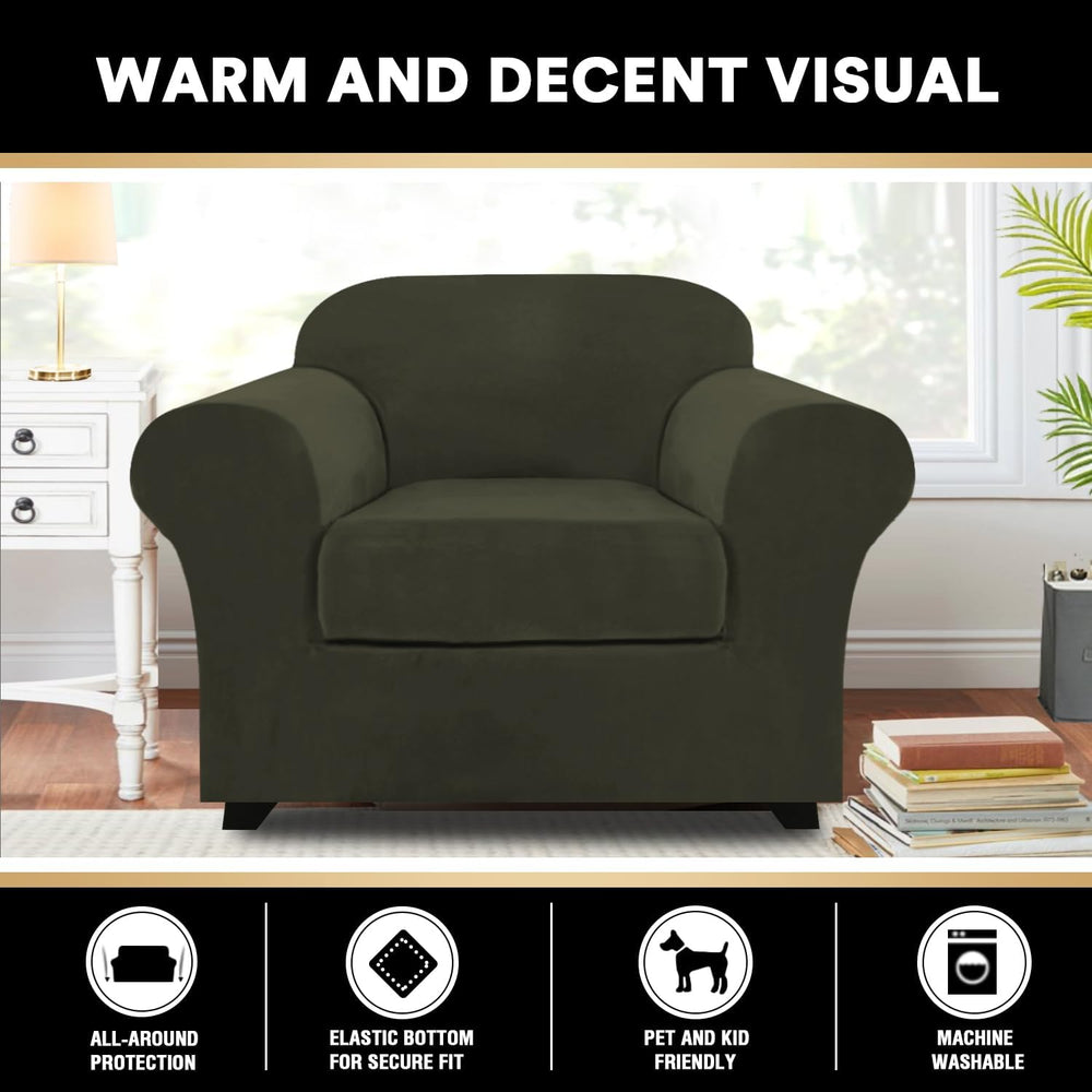 PrinceDeco Velvet Plush Couch Cover Stretch 2 Piece Chair Cover Chair Slipcov...