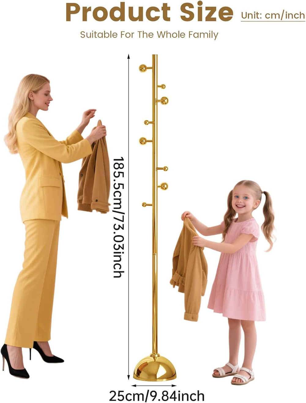 Metal Freestanding Coat Tree with 8 Hooks, Sturdy Coat Rack Stand with Sturdy...