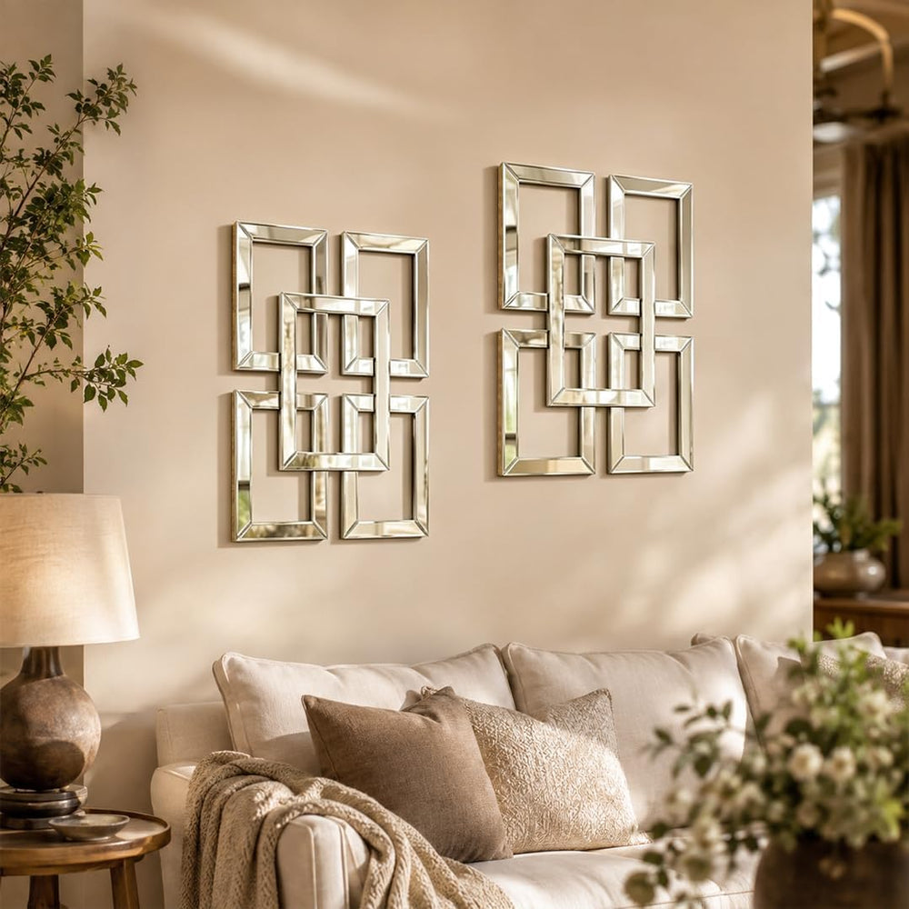 Square Decorative Wall Mirror 13 x 17 Inch, Silver Frameless Mirror Wall Deco...