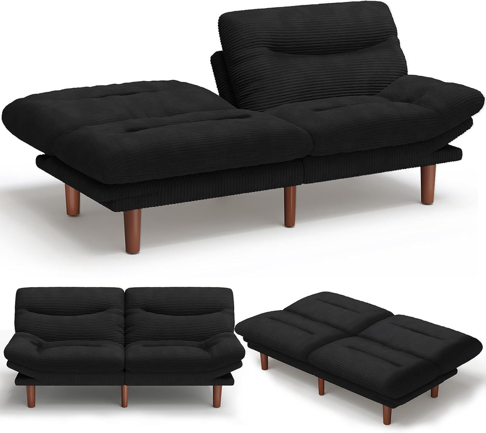 Amada 66 inch Convertible Corduroy Futon Sofa Bed, Black