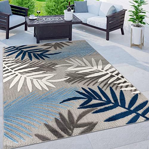 Rugshop Palm Indoor/Outdoor Non-Shedding Deck Patio Area Rug Blue 5' x 7&...