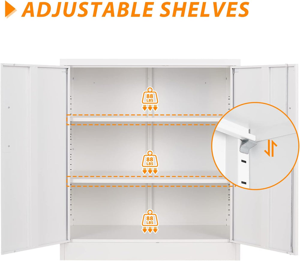 Metal Storage Cabinet, Lockable Steel Storage Cabinet with 2 Doors and Shelve...