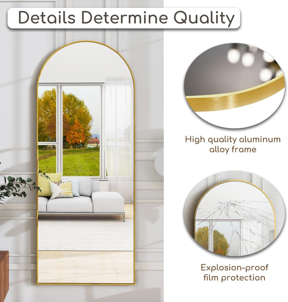 Arched Full Length Mirror, 70"x26" Free Standing Floor Mirror, Gold
