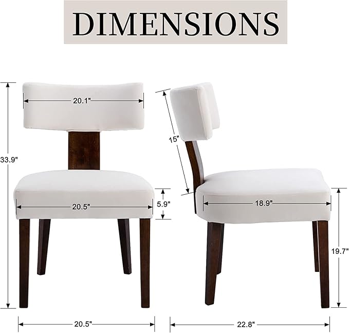 Upholstered Dining Chairs Set of 2, Modern Wooden Kitchen Chairs Fabric Side ...