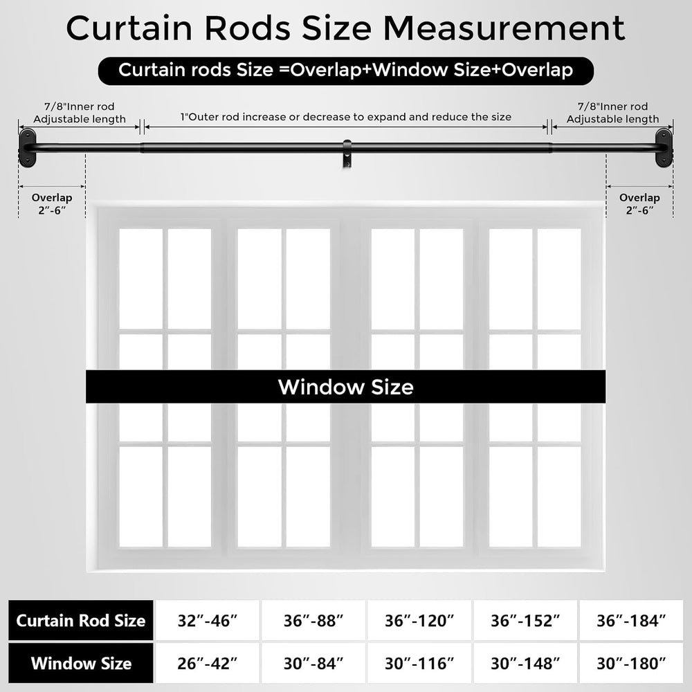 Curtain Rod 36-120 Inch, Black Heavy Duty Curtain Rods for Windows