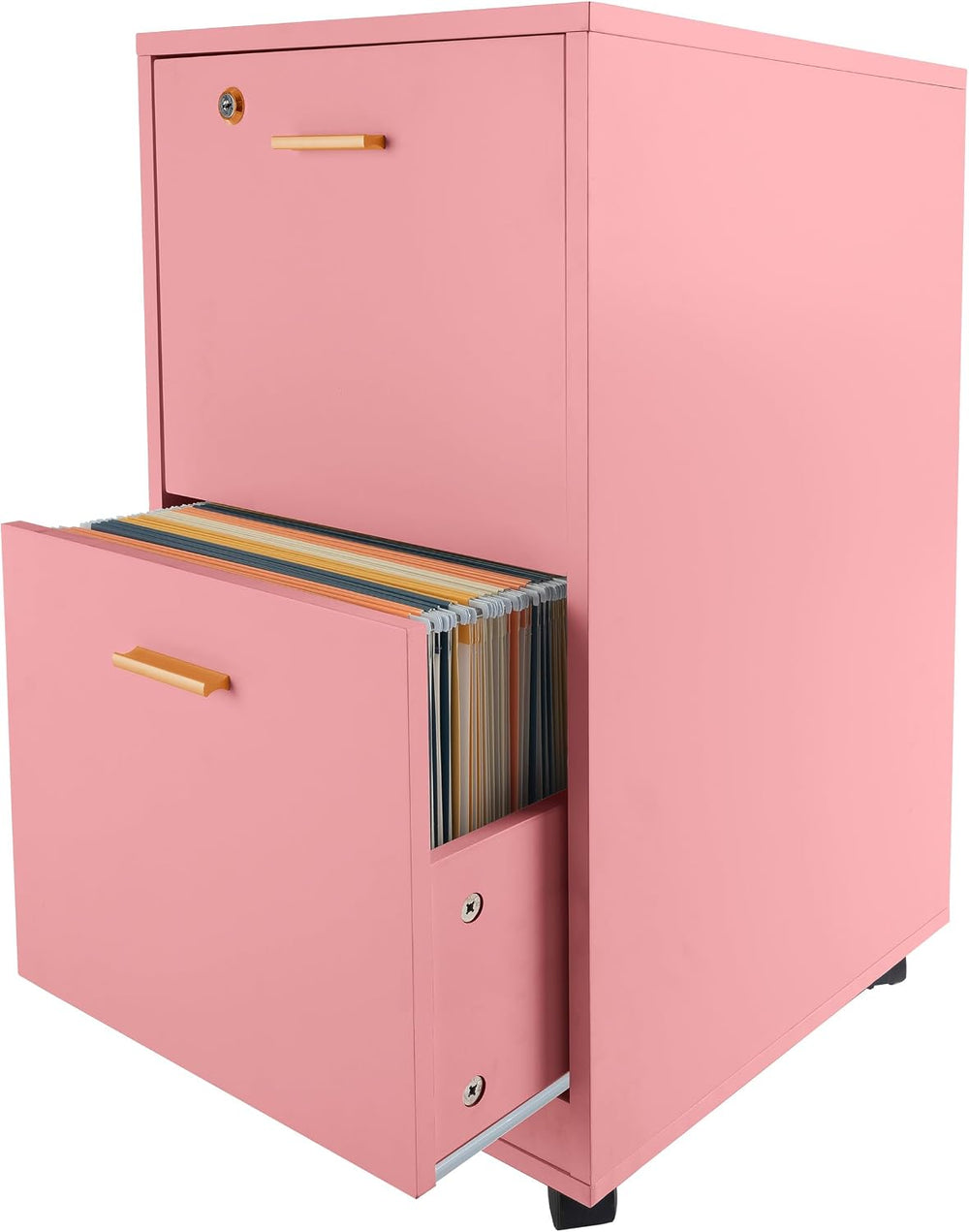 Lavish Home 2-Drawer Wooden File Cabinet with Lock, Pink, 16” x 27” | Rolling...