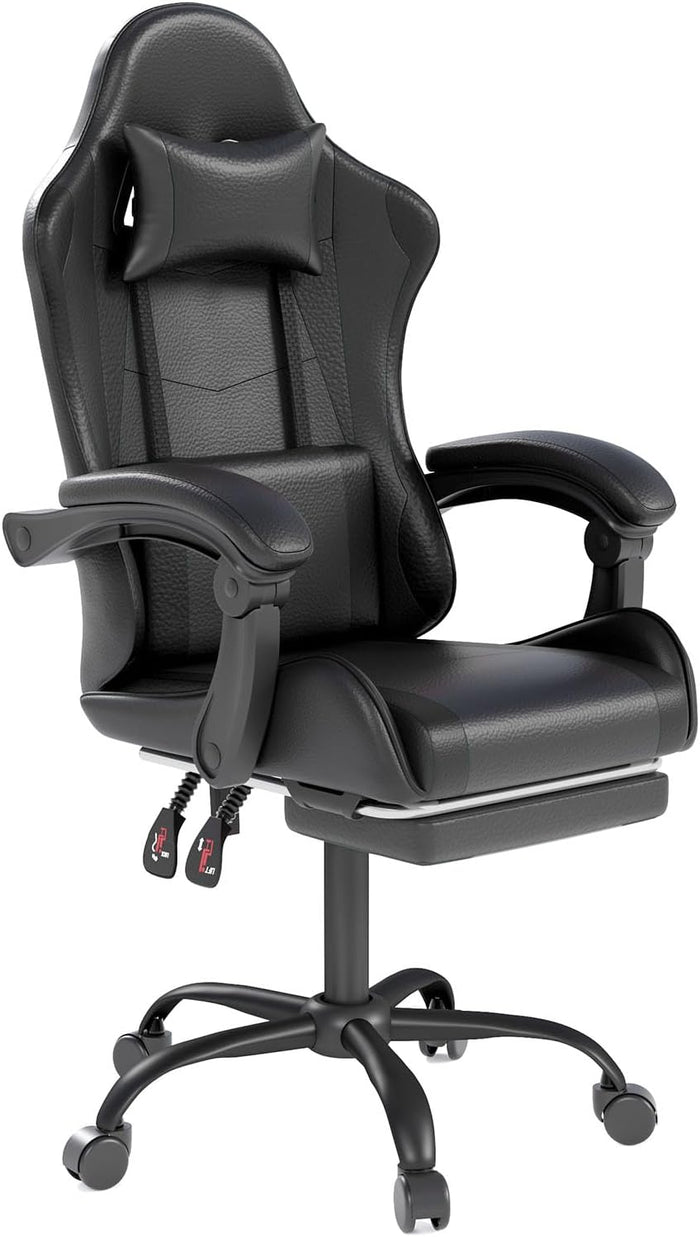 Gaming Chair with Headrest and Footrest for Home Office, Black