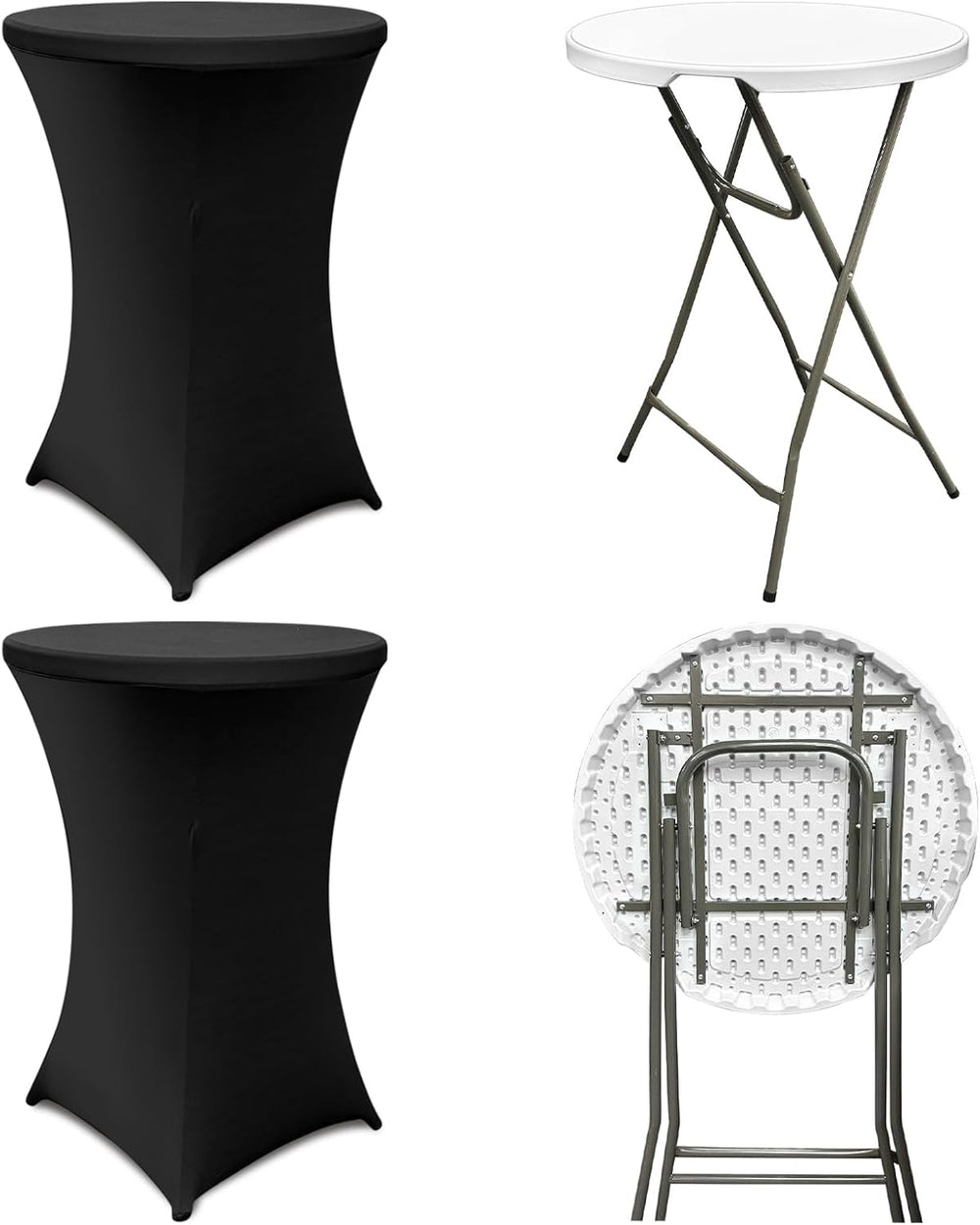 2 Sets 32" High Top Round Folding Cocktail Tables White Bar Height with ...