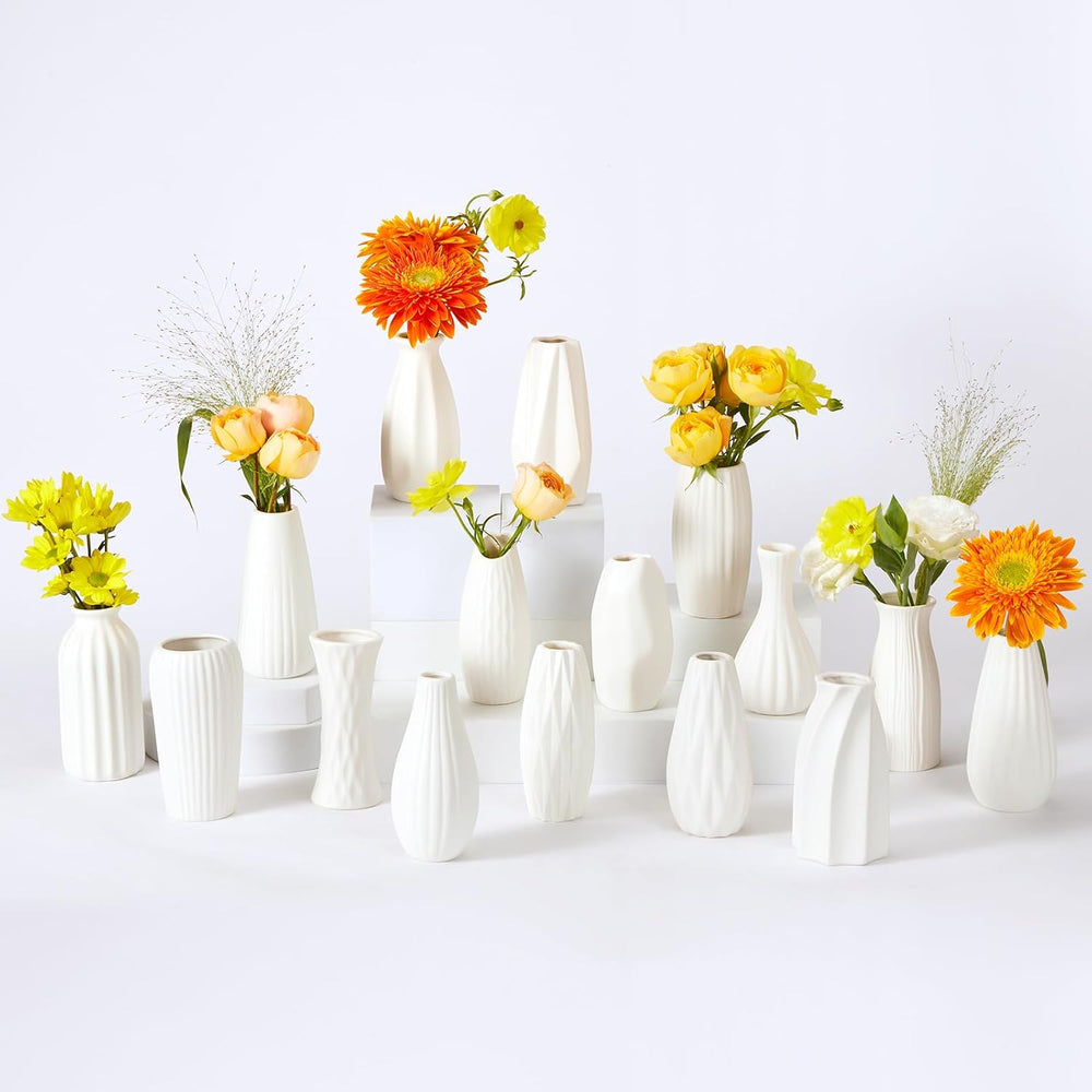 16packs Small White Ceramic Vases - Mini Flower Vases for Centerpieces