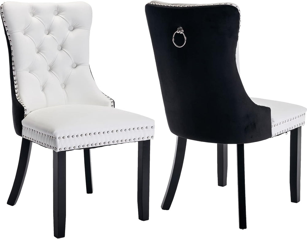 Modern Dining Chairs Set of 2, Tufted Upholstered Dining Chair with Solid Woo...