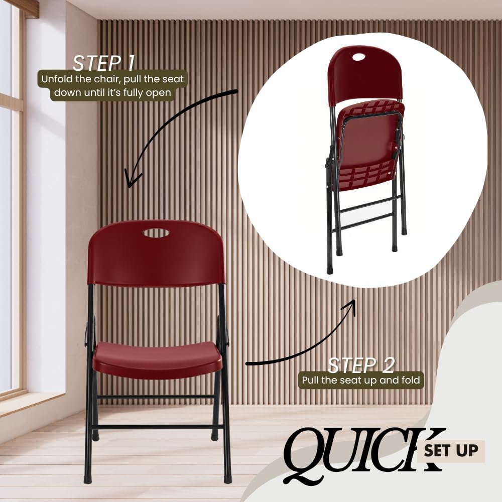 2-Pack Heavy Duty Plastic Folding Chair, 300 lbs Capacity Foldable Chairs for...