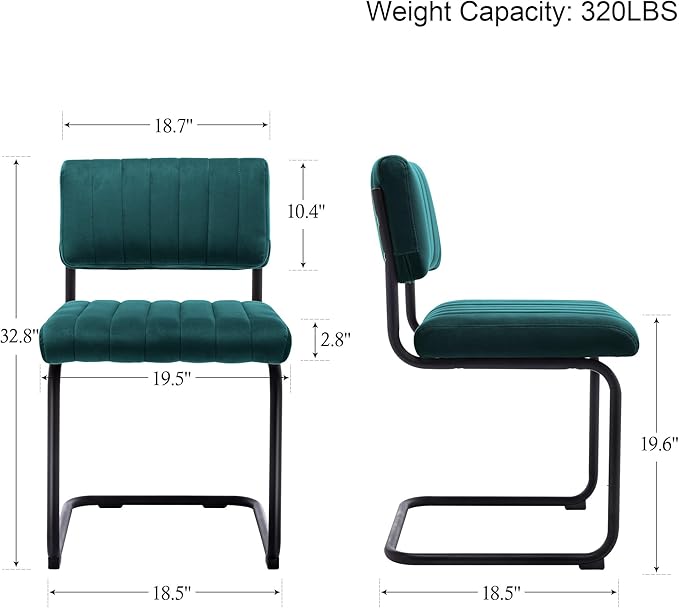 ONEVOG Modern Luxury Dining Room Chairs Set of 2, Teal Velvet Upholstered Kit...